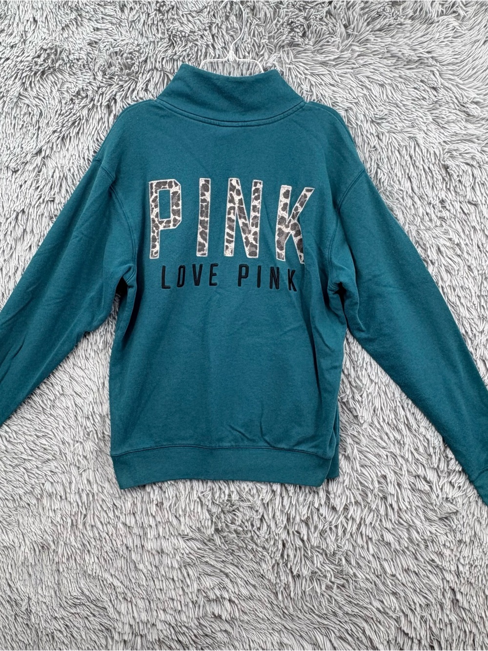 Victorias Secret Pink Quarter Zip Sweatshirt Womens XS Green Cheetah Pullover